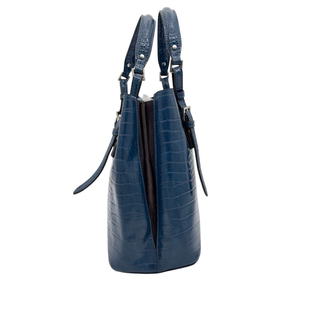Moda Luxe Blue Croc Embossed Small Structured Tote Faux Leather Zip Top - Picture 3 of 4